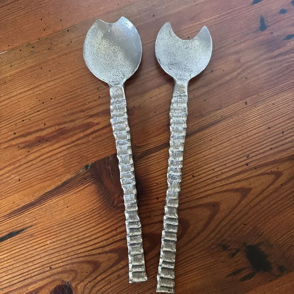 Metal 13” Salad Servers They Look Handcrafted Aluminum Heavy Solid